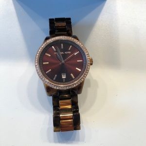 MICHAEL KORS tortoise shell and rose gold watch